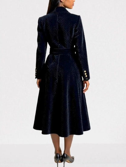 Black Quilted Velvet Coat with Gold Buttons - Coats