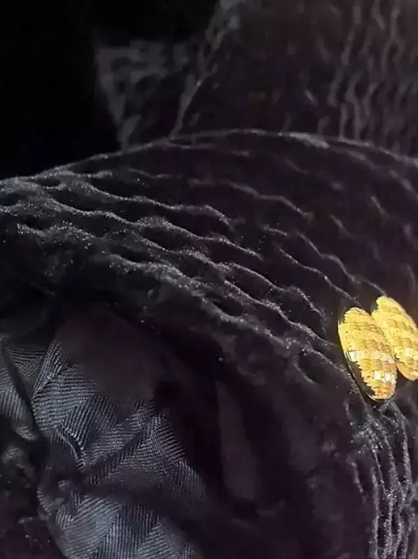 Black Quilted Velvet Coat with Gold Buttons - Coats