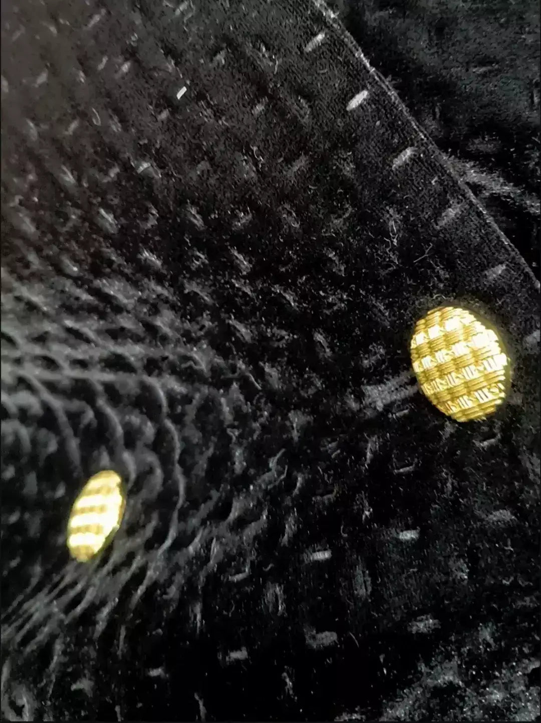 Black Quilted Velvet Coat with Gold Buttons - Coats