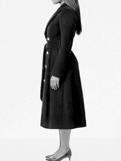 Black Quilted Velvet Coat with Gold Buttons - Coats