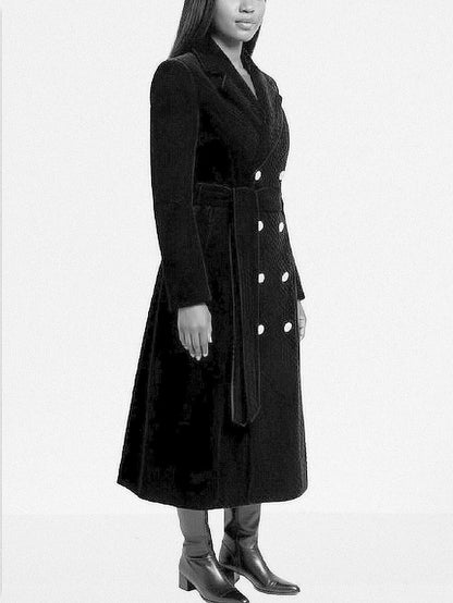 Black Quilted Velvet Coat with Gold Buttons - Coats
