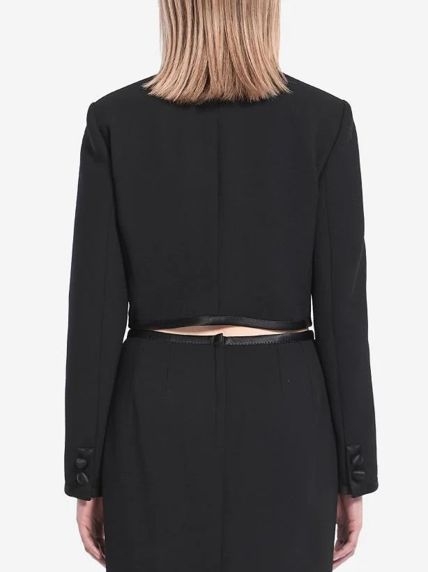 Black Double-Breasted Cropped Blazer Jacket - Jackets