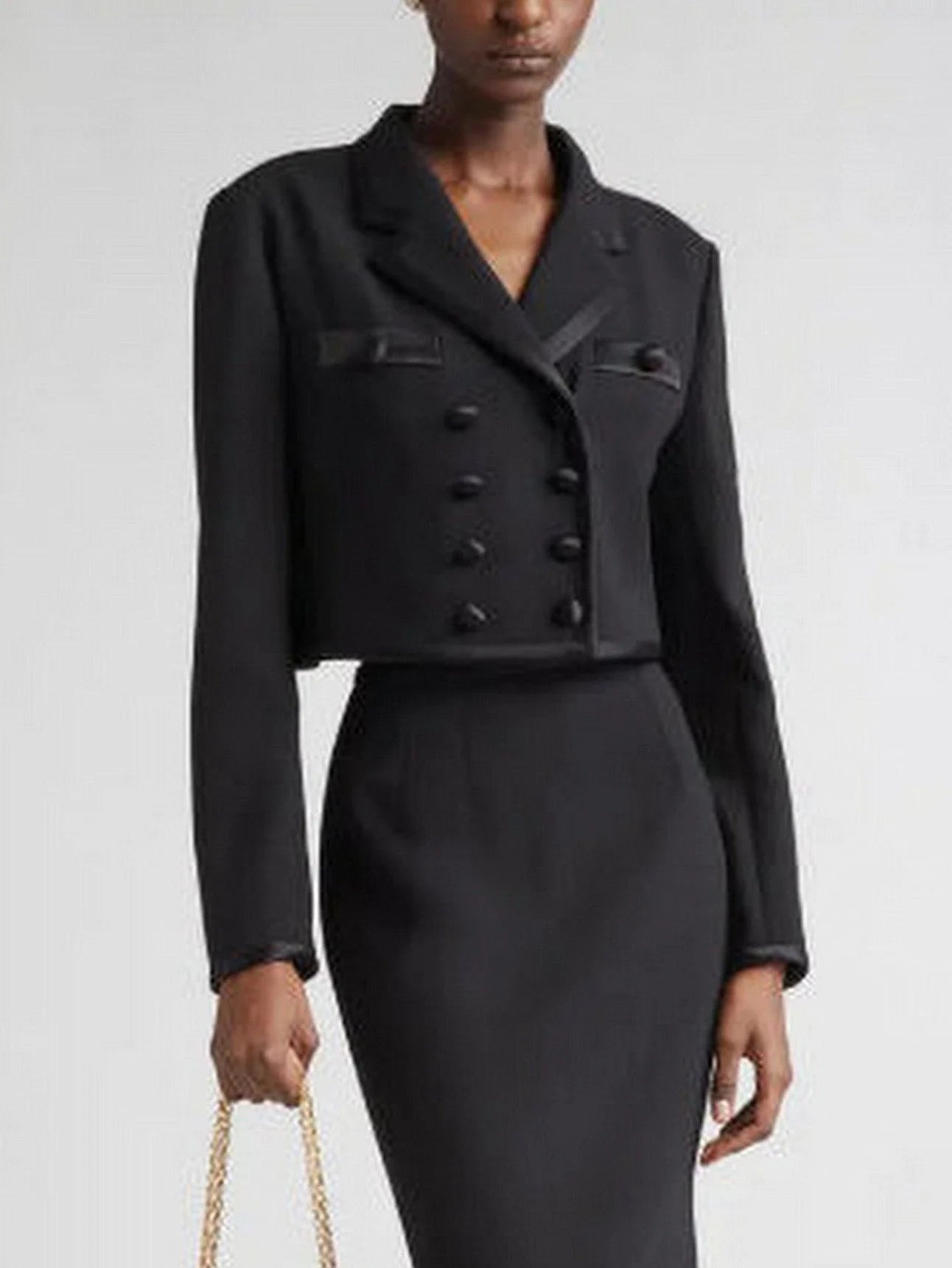 Black Double-Breasted Cropped Blazer Jacket - Jackets