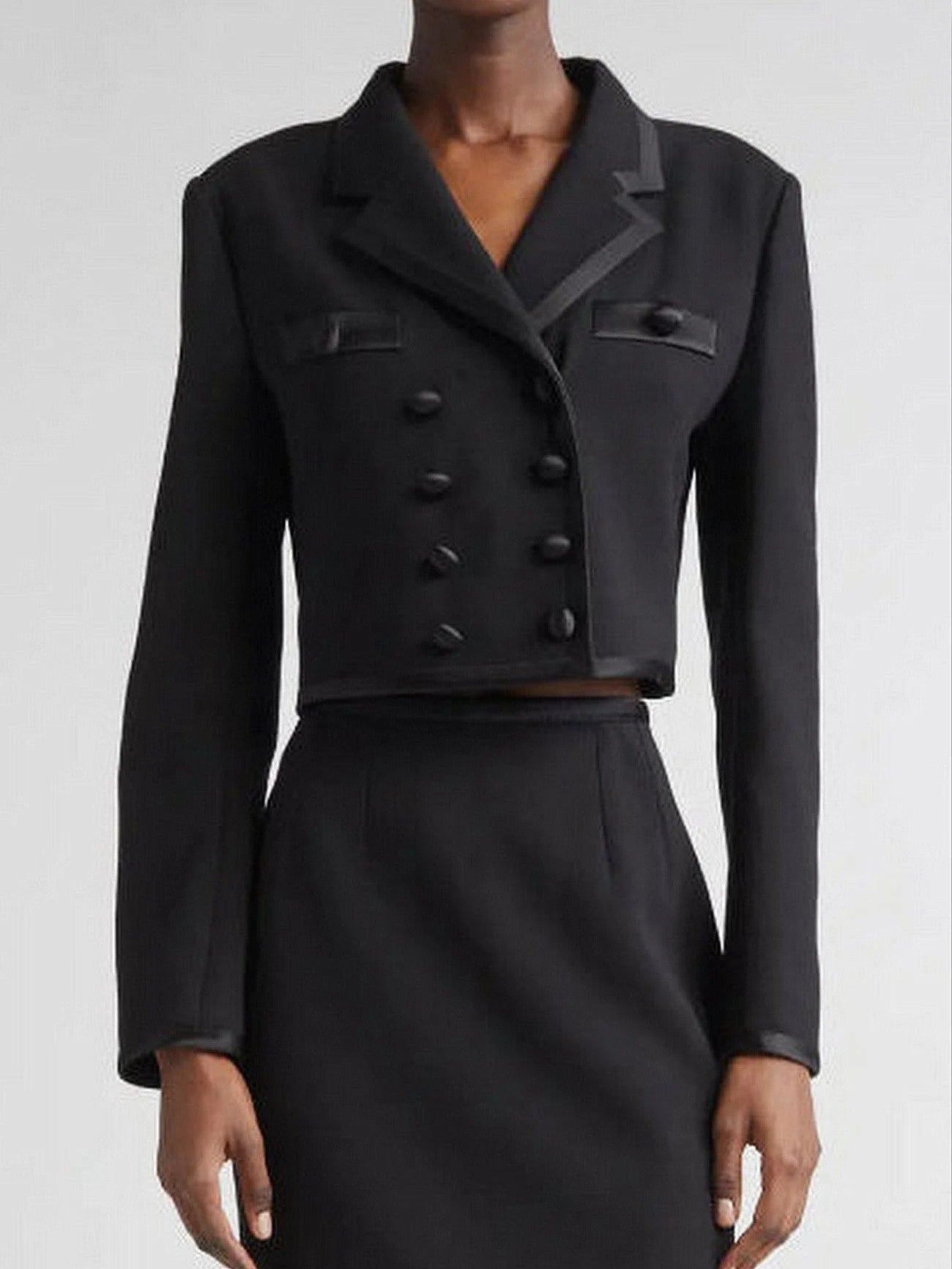 Black Double-Breasted Cropped Blazer Jacket - Jackets