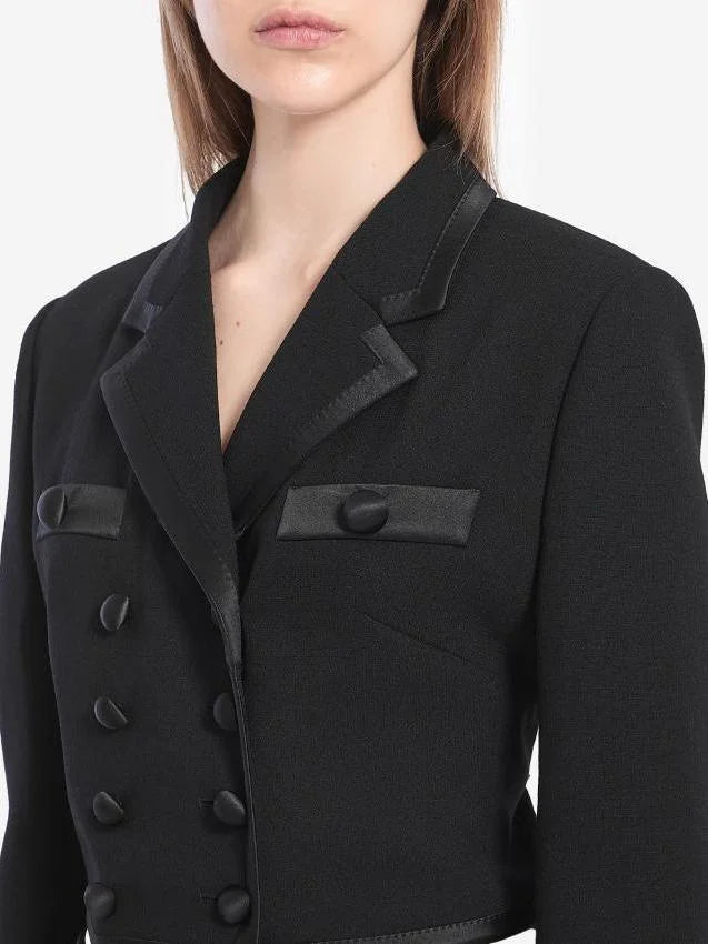 Black Double-Breasted Cropped Blazer Jacket - Jackets
