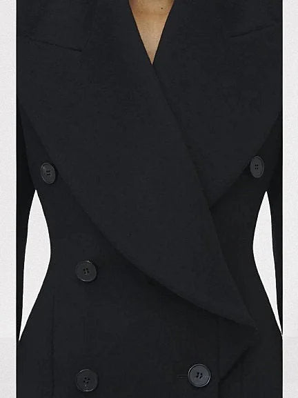 Black Double-Breasted Sculptured-Shoulder Jacket - Jackets