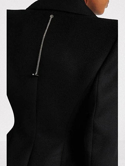 Black Double-Breasted Sculptured-Shoulder Jacket - Jackets
