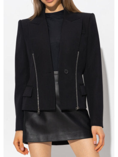 Black Double Zip Blazer Jacket Branna Couture