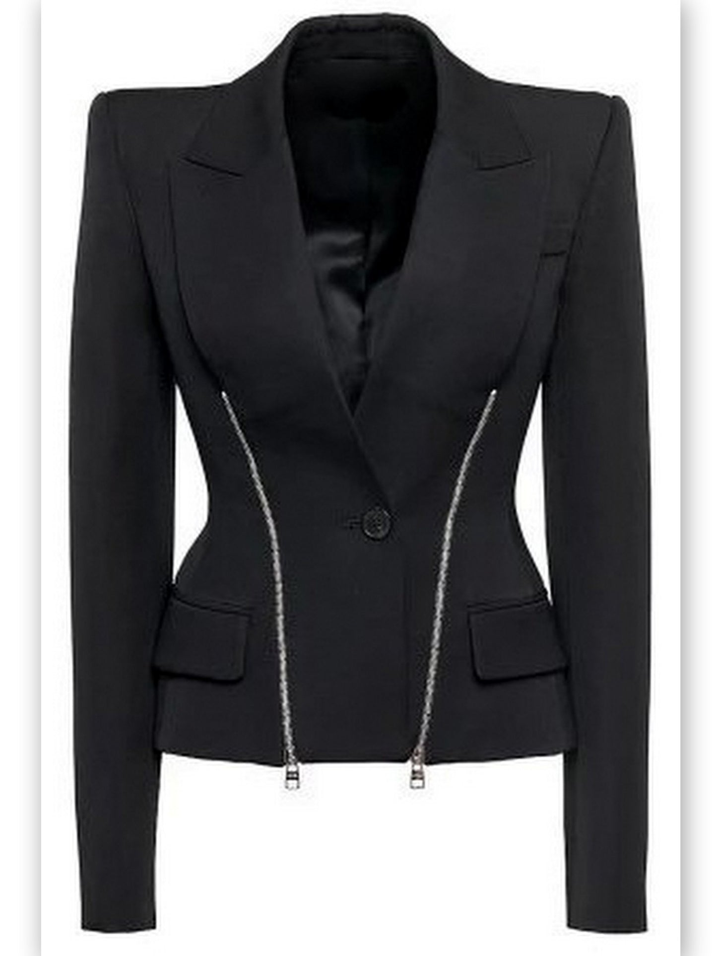 Black Double Zip Blazer Jacket Branna Couture