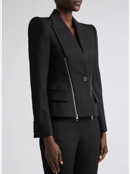 Black Double Zip Blazer Jacket Branna Couture