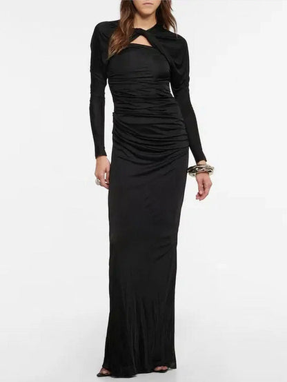 Black Draped Cut-Out Maxi Dress - Dresses