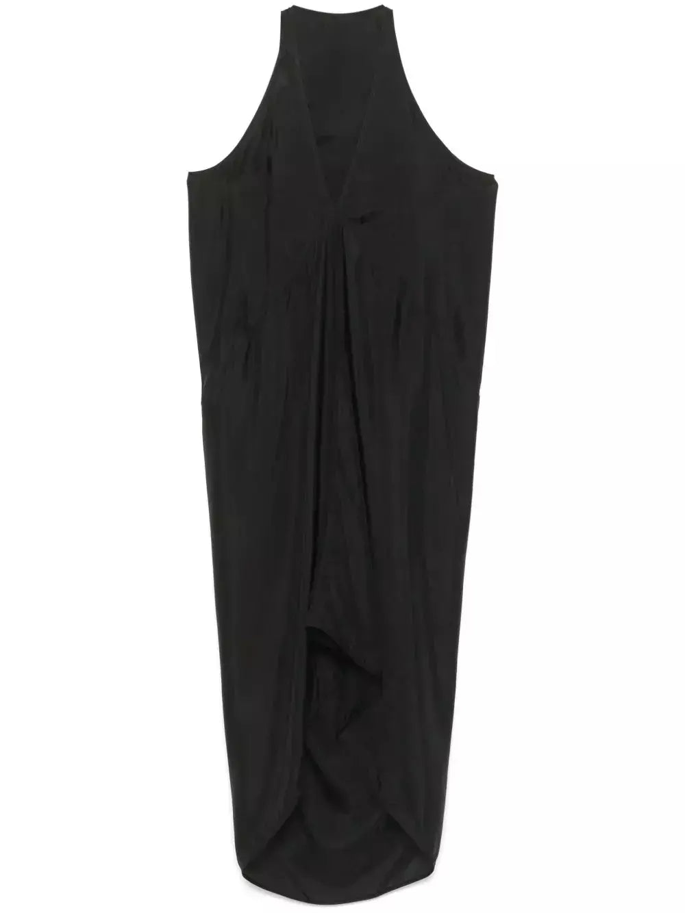 Black Draped V-Neck Sleeveless Midi Dress