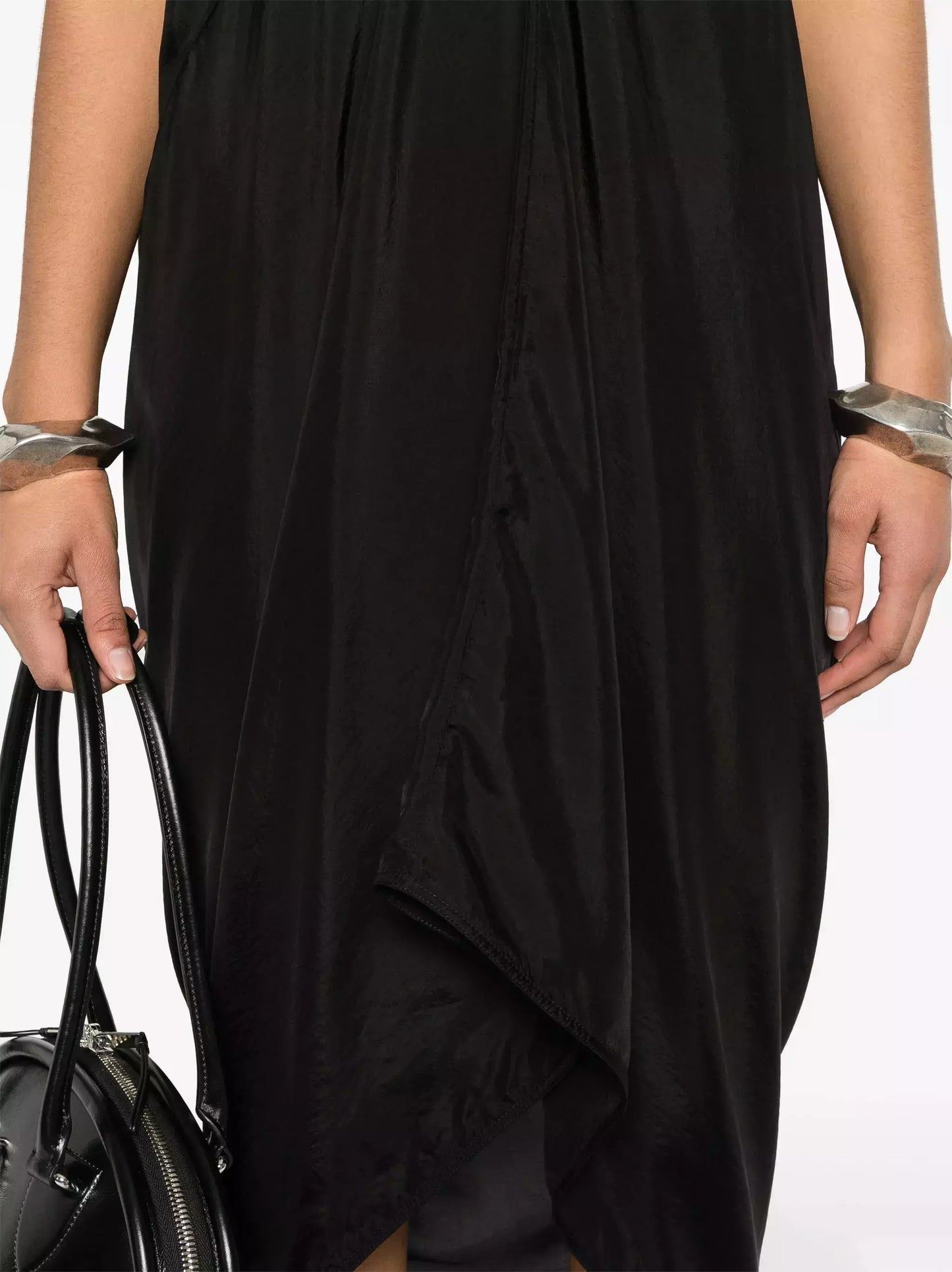 Black Draped V-Neck Sleeveless Midi Dress