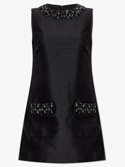 Black Embellished Sleeveless Mini Shift Dress Dresses