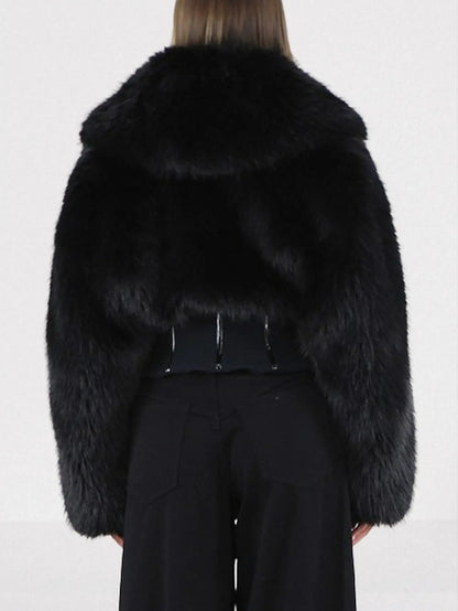 Black Faux-Fur Jacket with Corset Waist - Jackets
