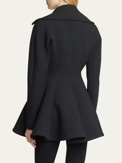 Black Flared Short Wool Coat - Coats