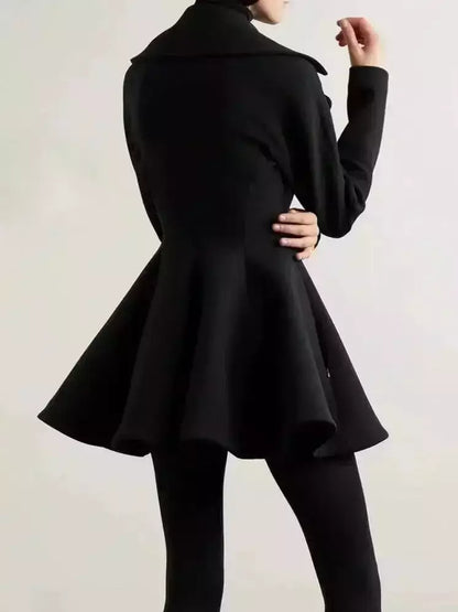 Black Flared Short Wool Coat - Coats
