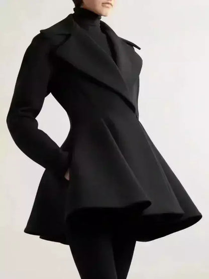 Black Flared Short Wool Coat - Coats
