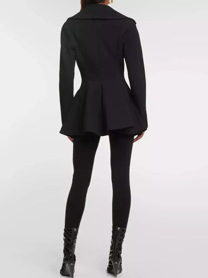 Black Flared Short Wool Coat - Coats