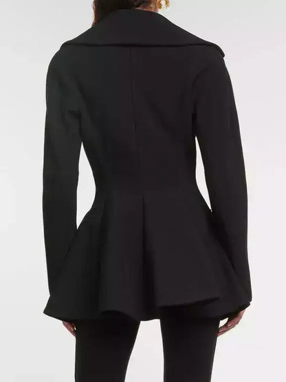 Black Flared Short Wool Coat - Coats
