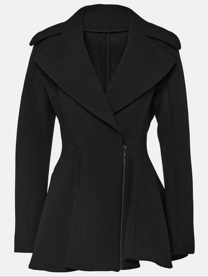 Black Flared Short Wool Coat - Coats