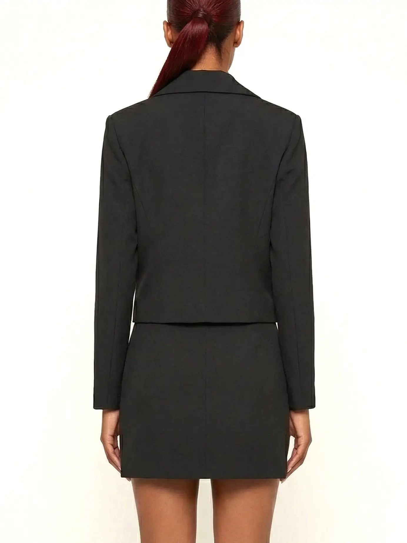 Black Floral-Embellished Blazer and Skirt Set - Suits & Sets