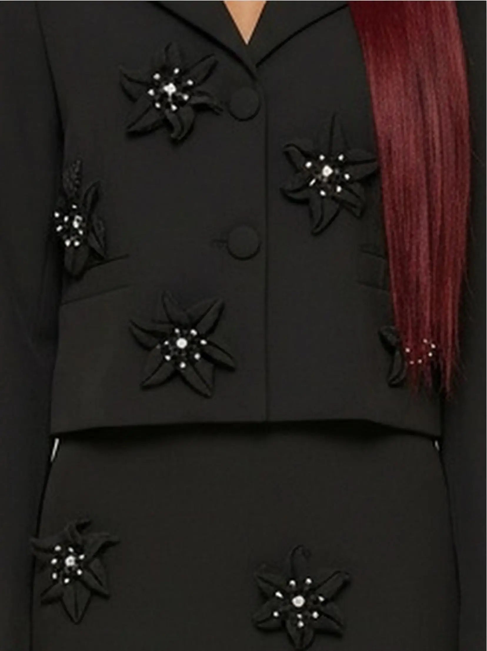 Black Floral-Embellished Blazer and Skirt Set - Suits & Sets