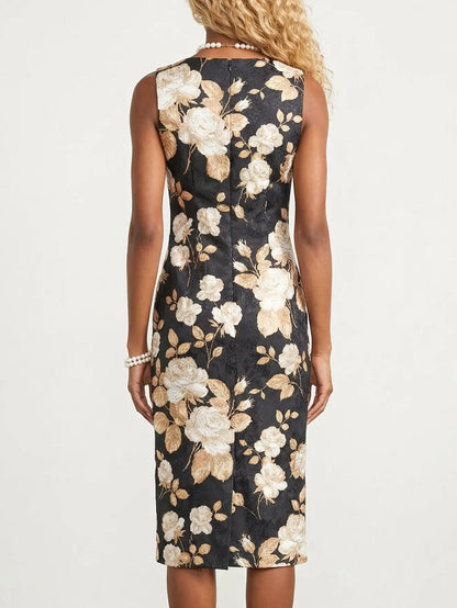 Black Floral Jacquard Midi Dress - Dresses