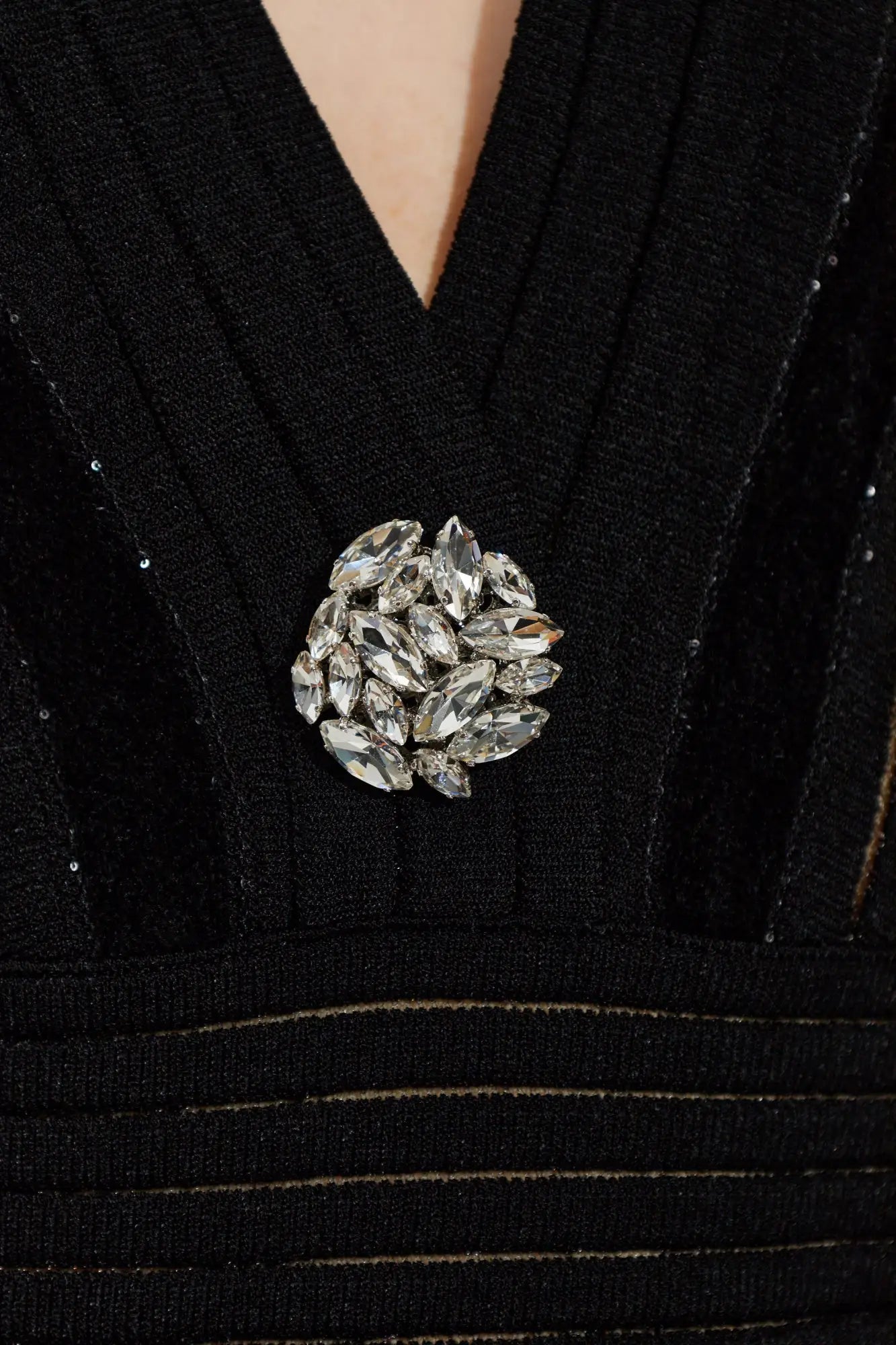 Black Glitter Knit Deep V-Neck Mini Dress - Dresses