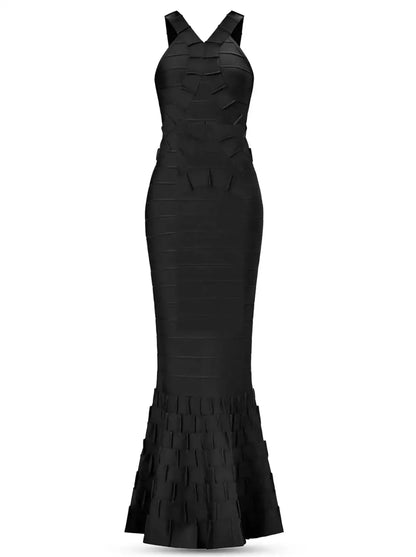 Black Halter Bandage Mermaid Maxi Dress - Dresses