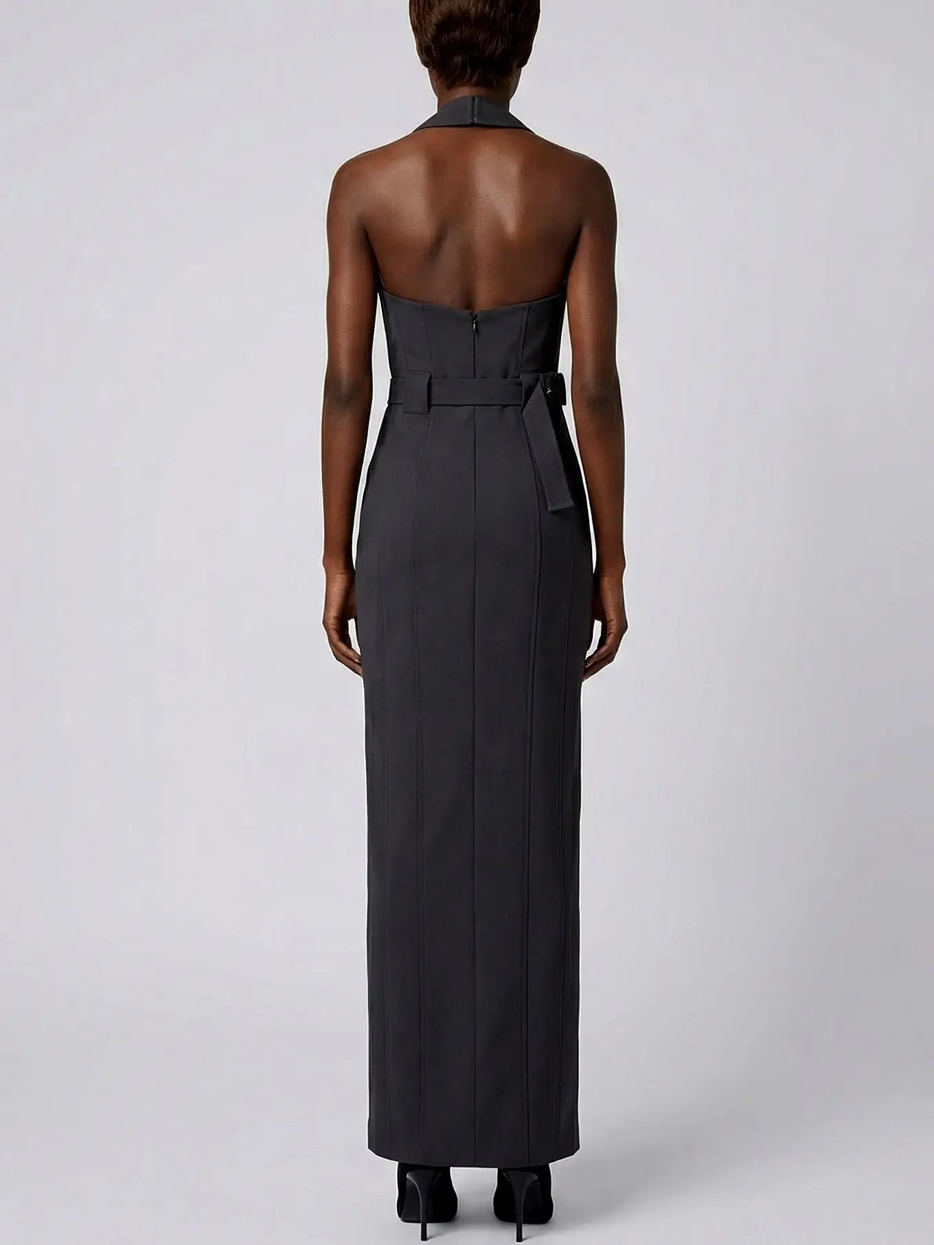 Black Halter Belted Maxi Dress - Dresses