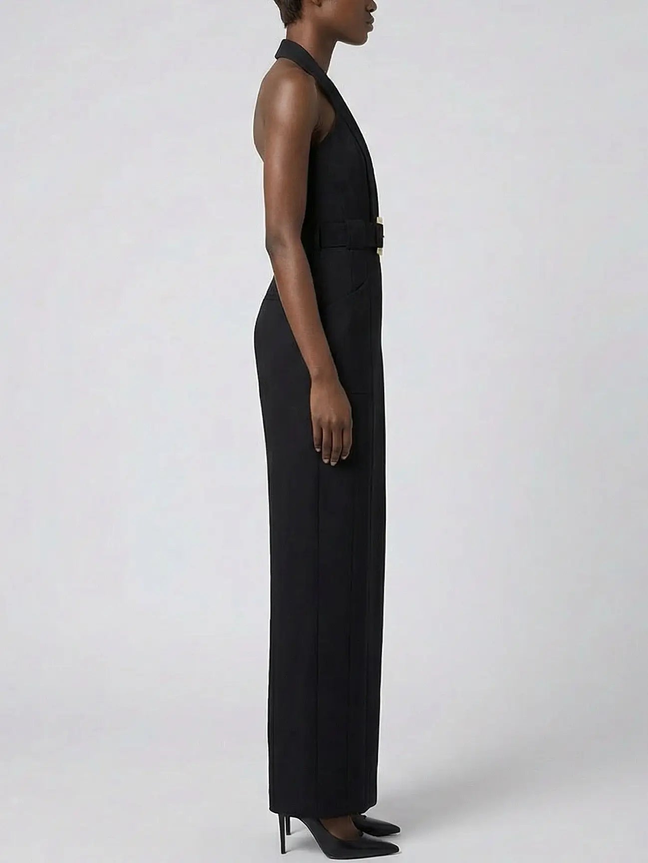 Black Halter Belted Maxi Dress - Dresses