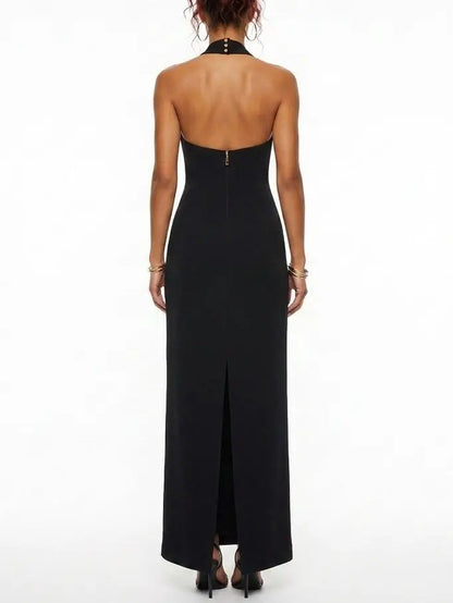 Black Halter Neck Lace Up Maxi Dress - Dresses