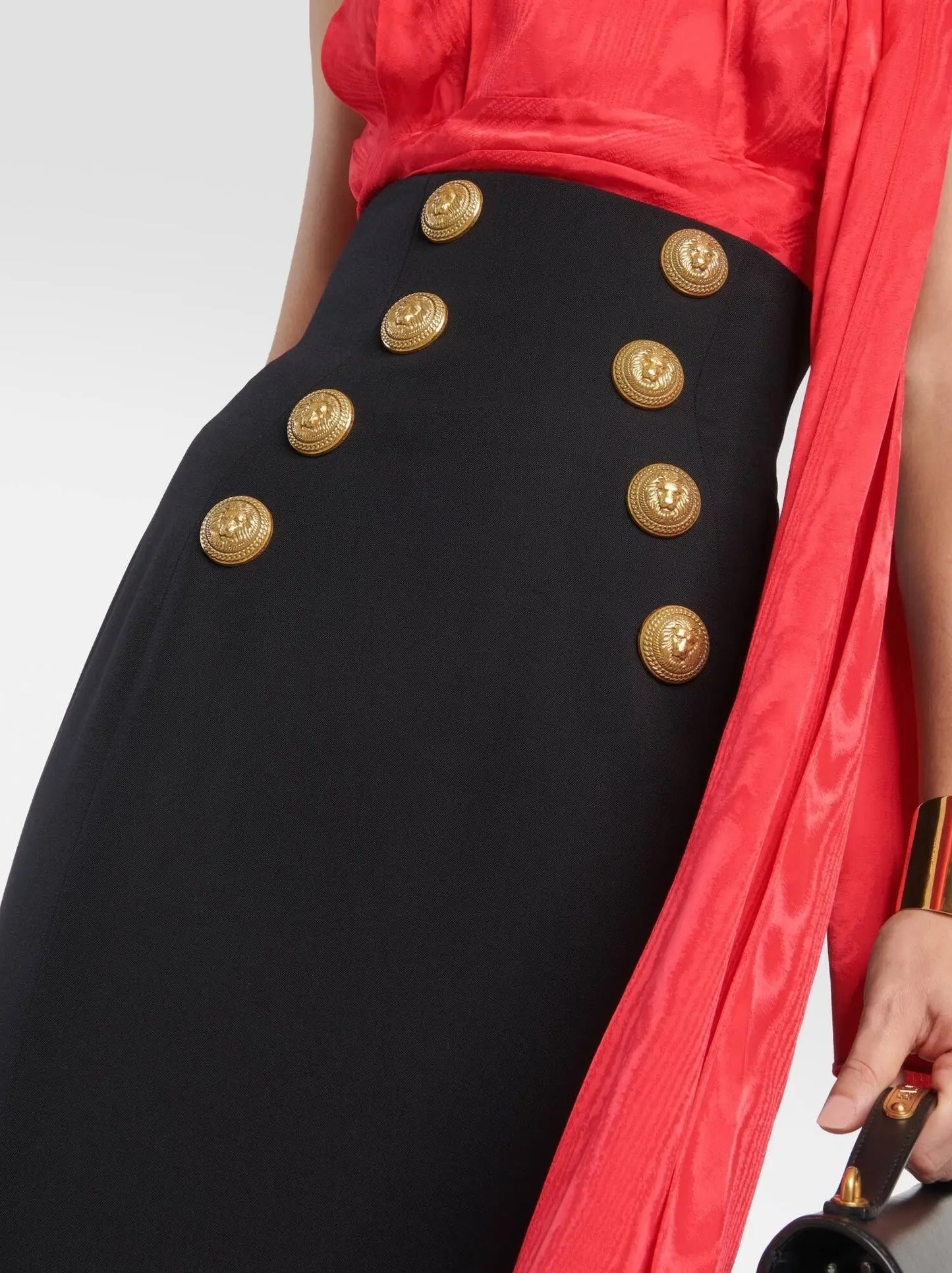 Black High-Waist Gold-Buttoned Maxi Skirt - Skirts