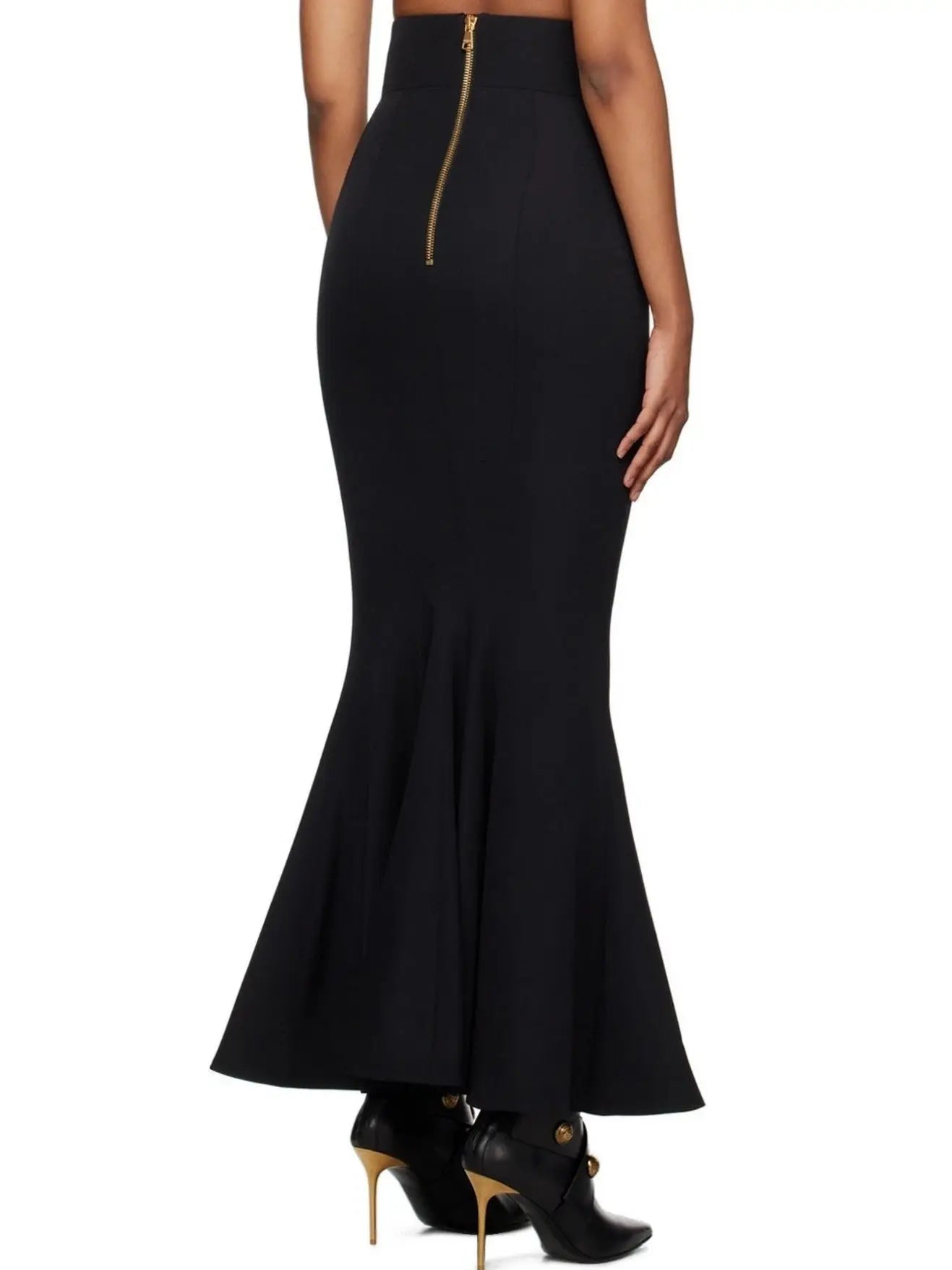 Black High-Waist Gold-Buttoned Maxi Skirt - Skirts