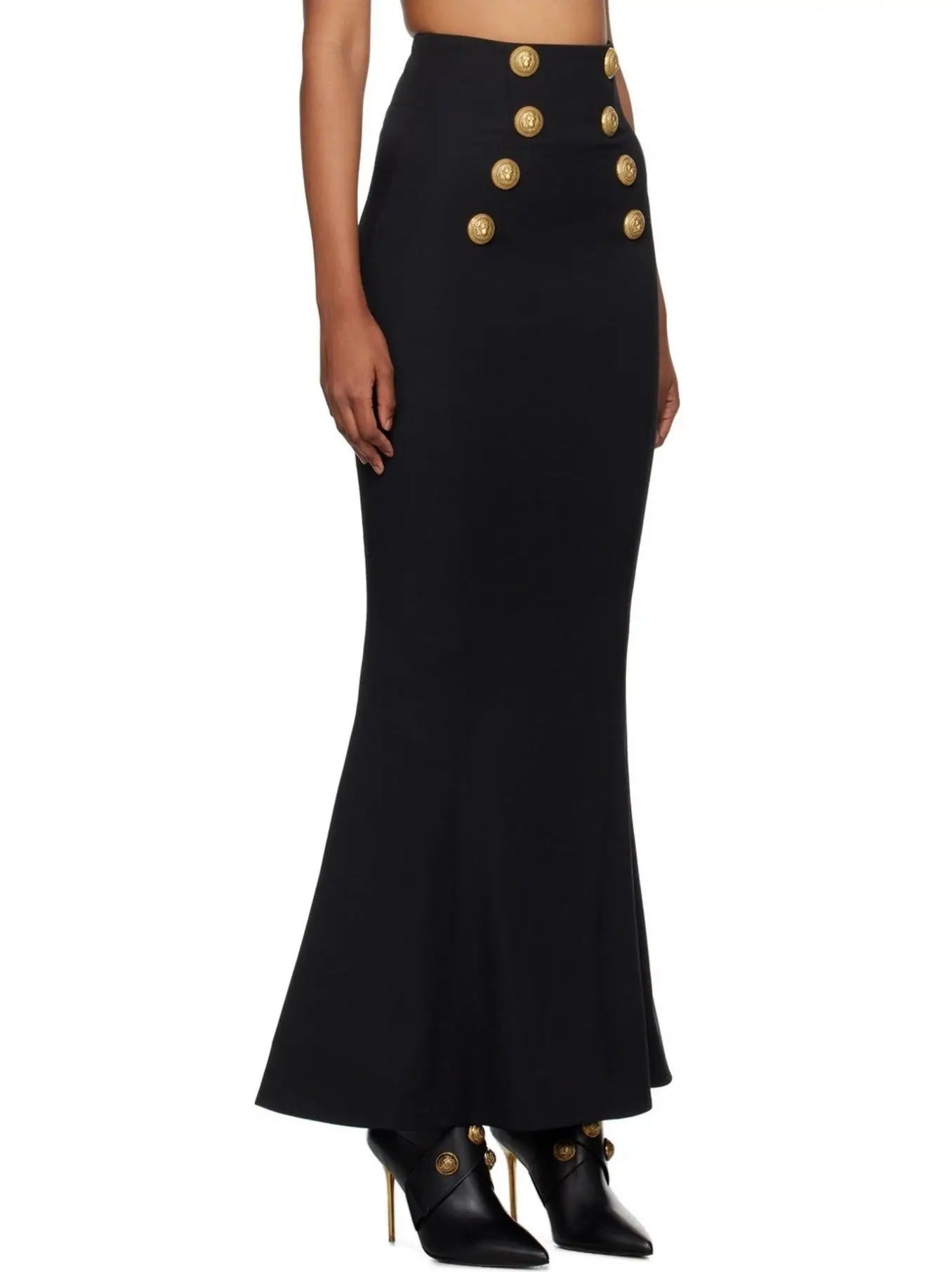 Black High-Waist Gold-Buttoned Maxi Skirt - Skirts
