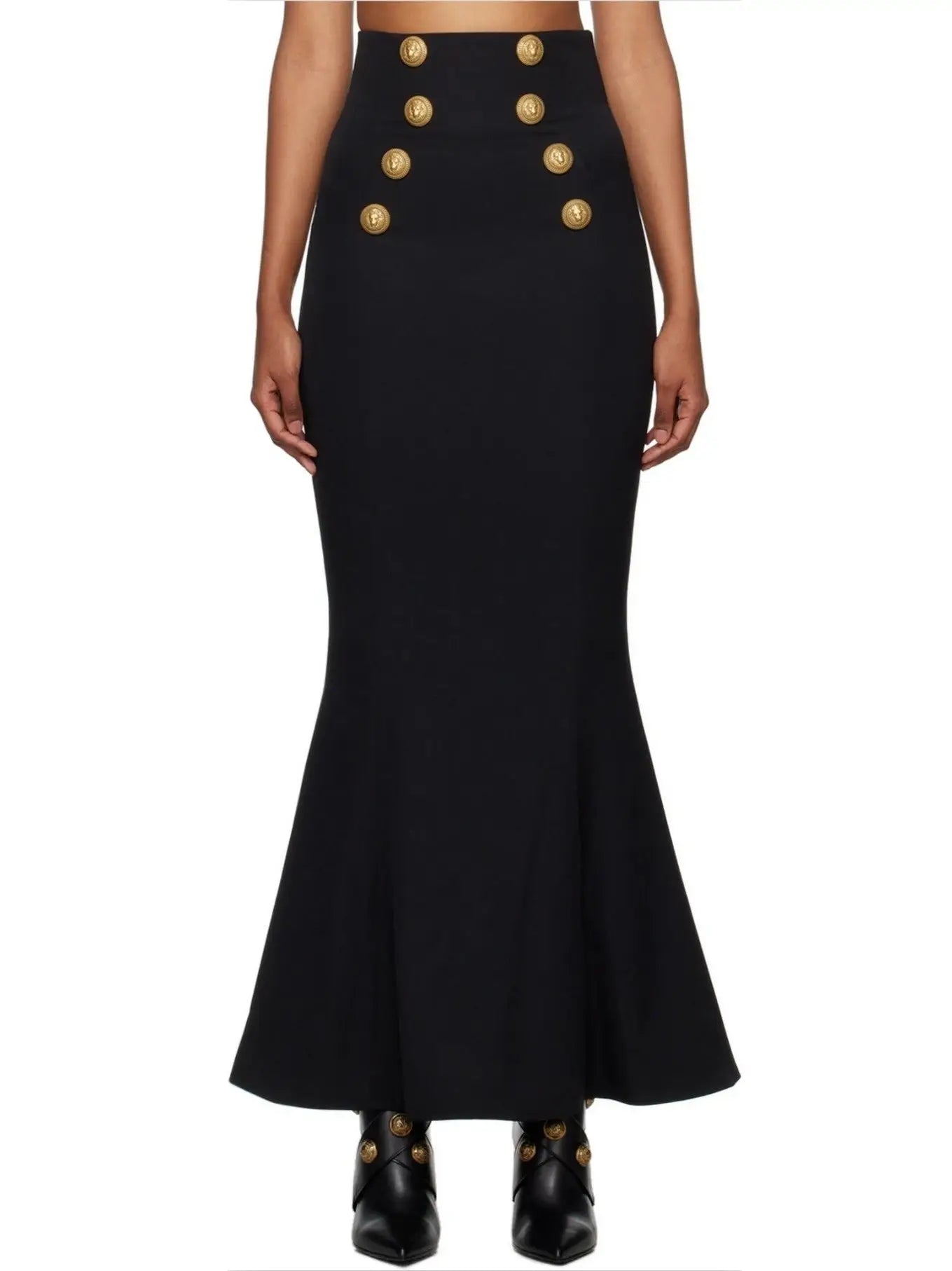 Black High-Waist Gold-Buttoned Maxi Skirt - Skirts