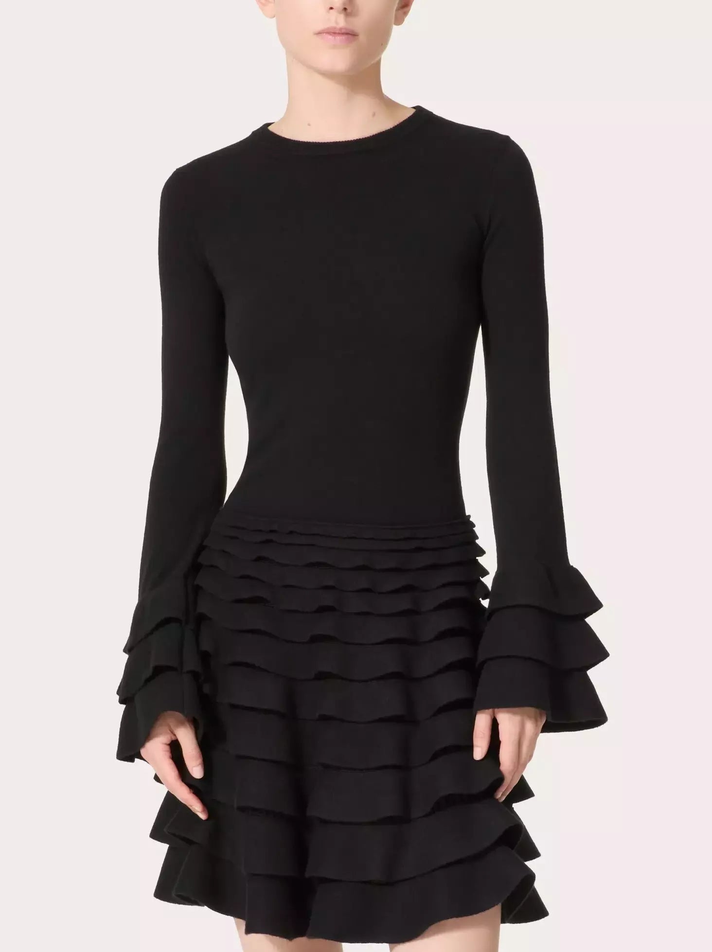 Black Knit Ruffle-Cuff Sweater Branna Couture