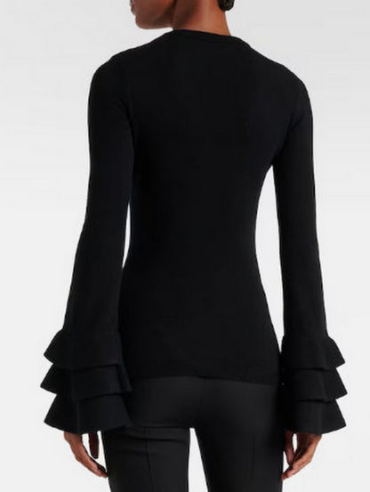 Black Knit Ruffle-Cuff Sweater Branna Couture