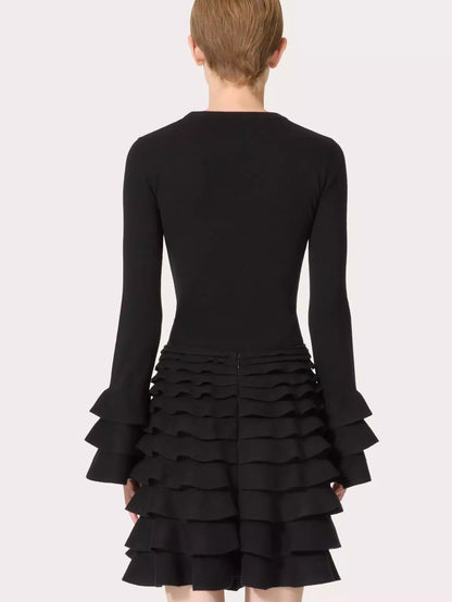 Black Knit Ruffle-Cuff Sweater Branna Couture