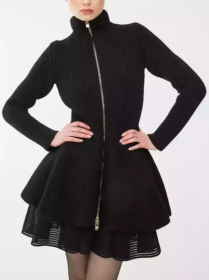 Black Knit Zip-Front Peplum Cardigan - Sweaters & Knitwear