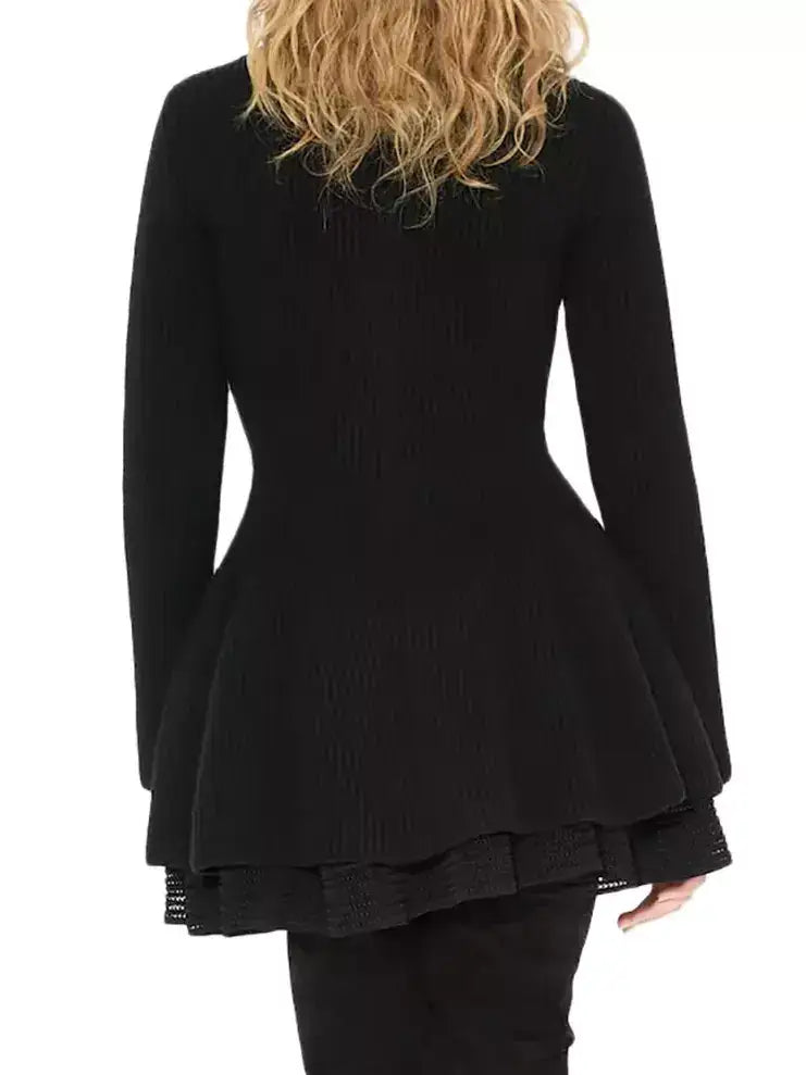 Black Knit Zip-Front Peplum Cardigan - Sweaters & Knitwear