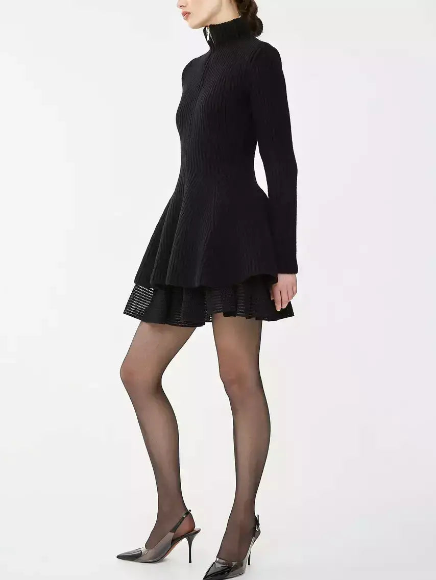 Black Knit Zip-Front Peplum Cardigan - Sweaters & Knitwear