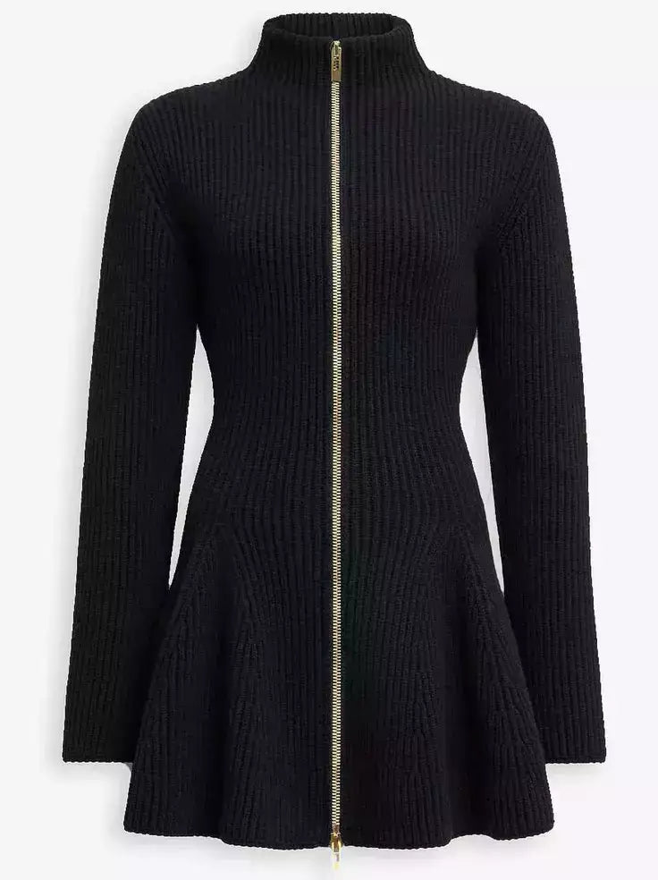 Black Knit Zip-Front Peplum Cardigan - Sweaters & Knitwear