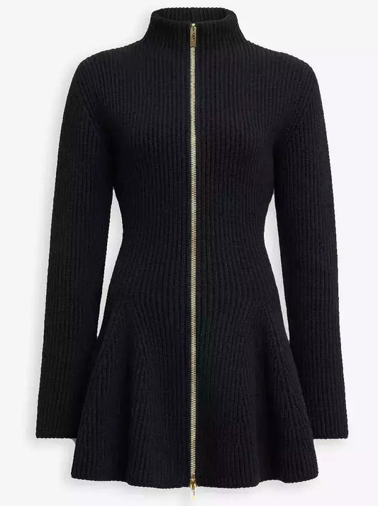 Black Knit Zip-Front Peplum Cardigan - Sweaters & Knitwear