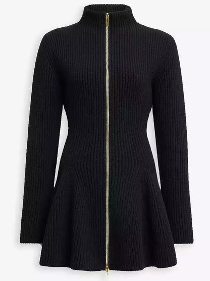 Black Knit Zip-Front Peplum Cardigan - Sweaters & Knitwear