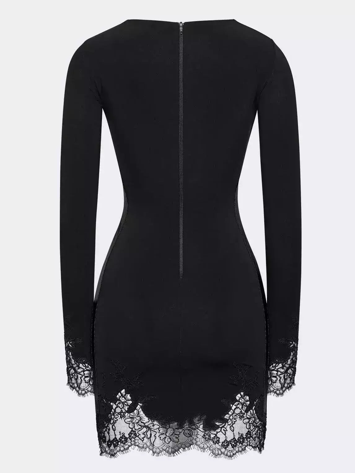 Black Lace-Trim Long-Sleeve Mini Dress - Dresses