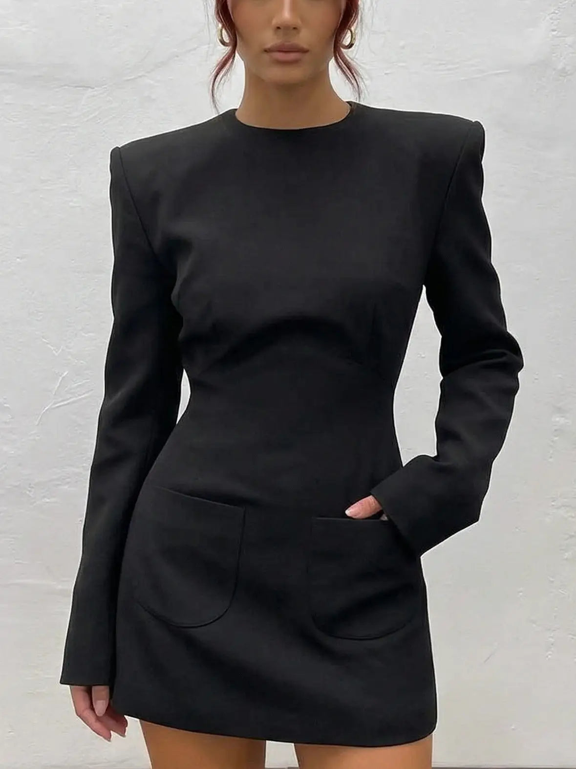 Black Long-Sleeve Structured Mini Dress - Dresses