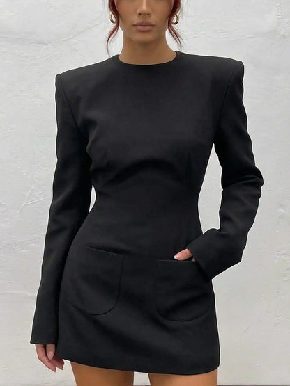 Black Long-Sleeve Structured Mini Dress - Dresses