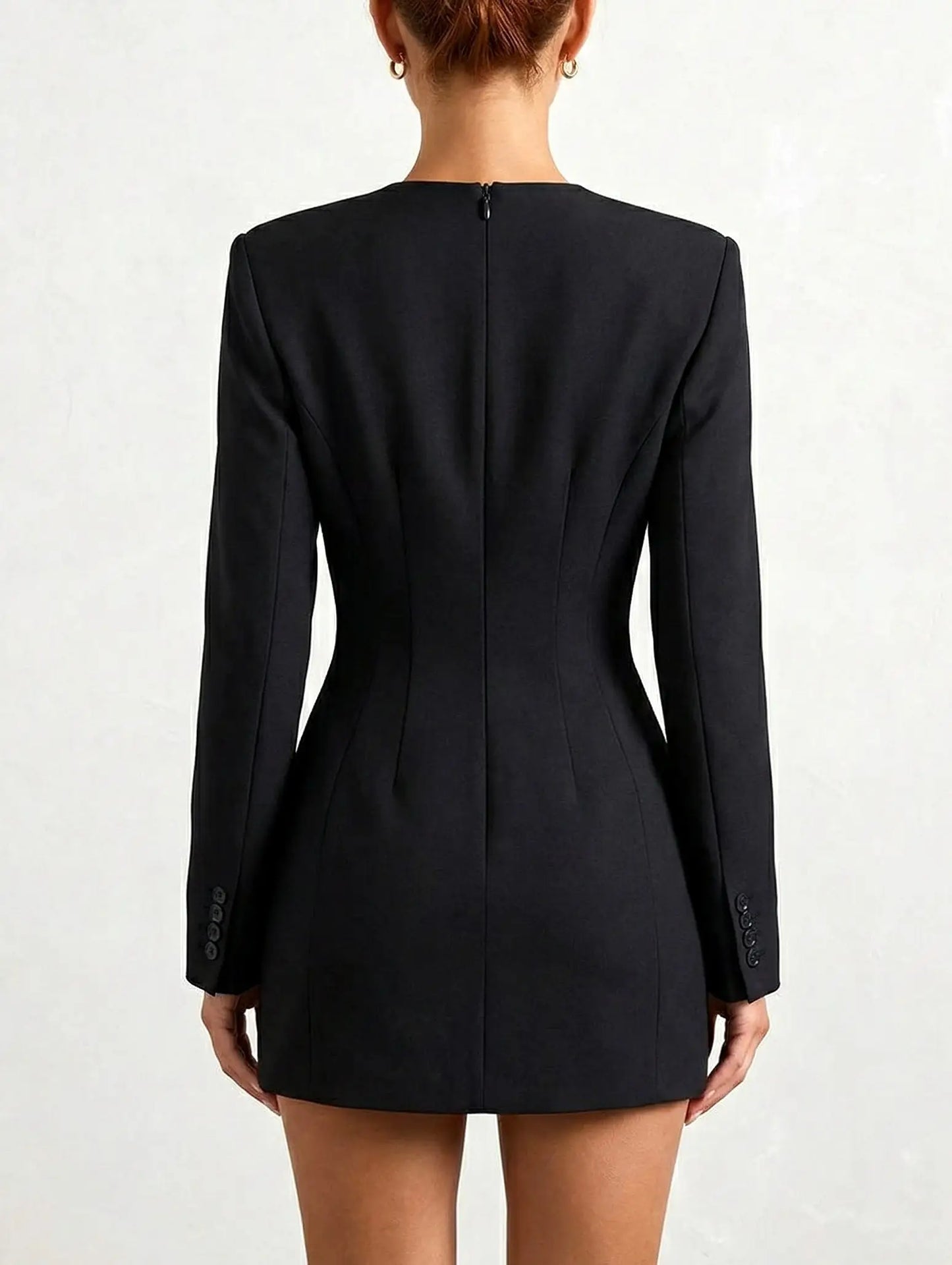 Black Long-Sleeve Structured Mini Dress - Dresses